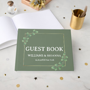 Modern Minimalist Green Photo Wedding Guest Book