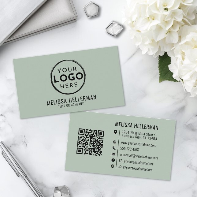 Modern Minimalist Green Professional Logo QR Code Business Card (Modern Minimalist Green Professional Logo QR Code Business Card )