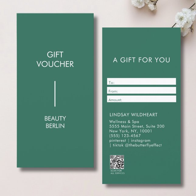 Modern Minimalist Green QR Code Gift Certificate (Modern Minimalist Green QR Code Gift Certificate)