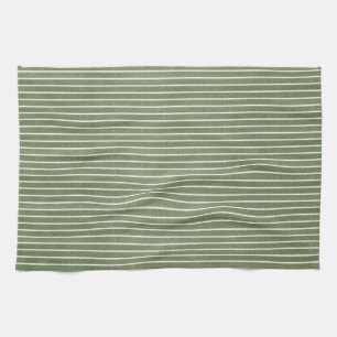 Modern Minimalist Green Rustic Texture Stripes  Tea Towel