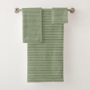 Modern Minimalist Green Rustic Texture Stripes Wr Bath Towel Set