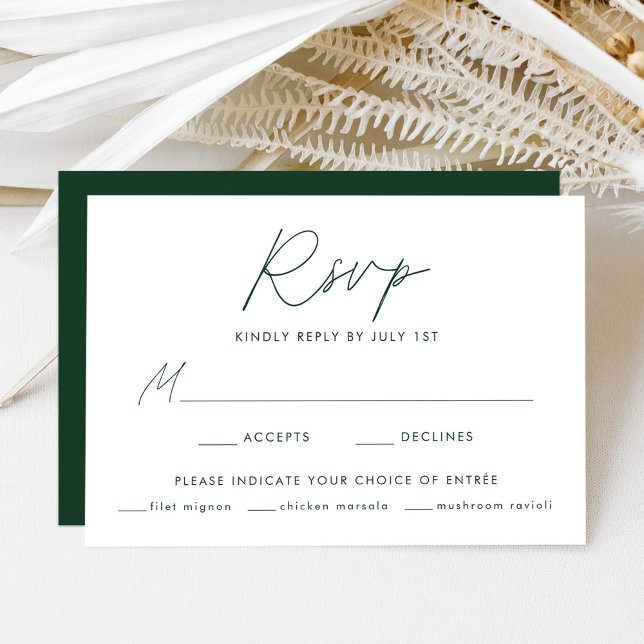 Modern Minimalist Green Script Meal Choice Wedding RSVP Card (Creator Uploaded)