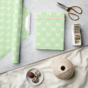 Modern Minimalist Green simple monogram pattern Wrapping Paper