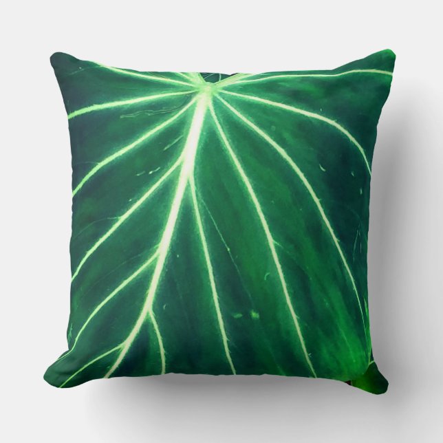 Modern minimalist green tropical leaf cushion (Front)