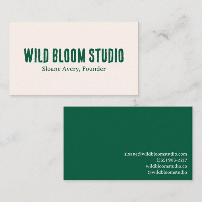 Modern Minimalist Green Typography Clean Bold Business Card (Front/Back)