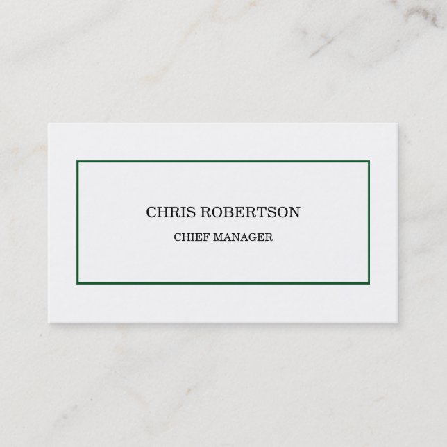 Modern Minimalist Green White  Business Card (Front)