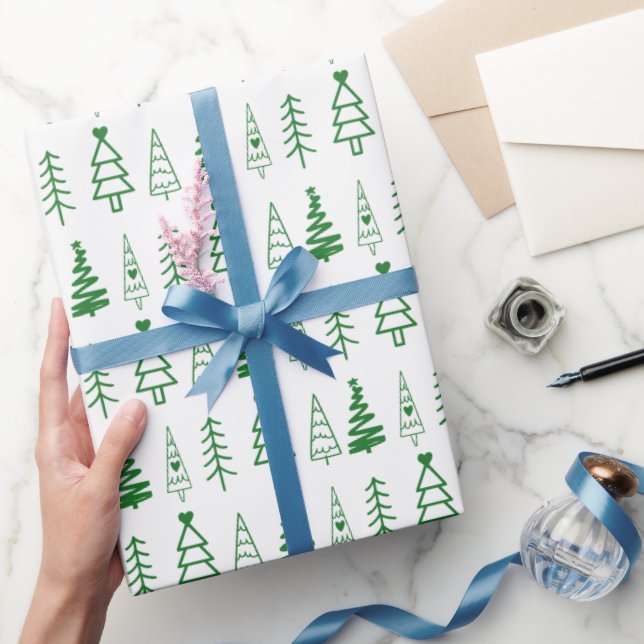 Modern Minimalist Green & White Christmas Tree Wrapping Paper (Gifting)