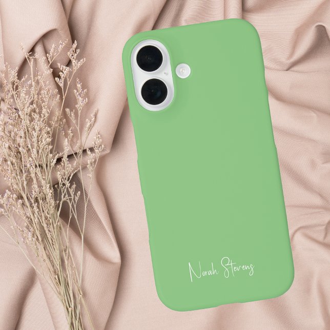Modern Minimalist Green & White Script Calligraphy Case-Mate iPhone Case (Creator Uploaded)