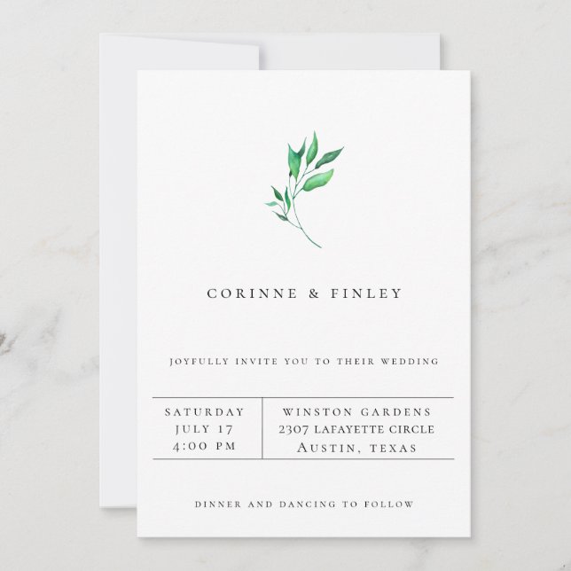 Modern Minimalist Greenery Wedding Invitation (Front)