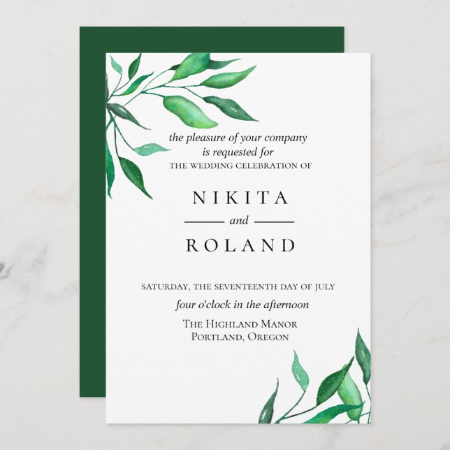 Modern Minimalist Greenery Wedding Invitation (Front/Back)