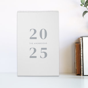 Modern Minimalist Grey 2025 Family Name Photo Calendar