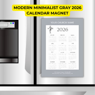 Modern Minimalist Grey 2026 Calendar Magnet