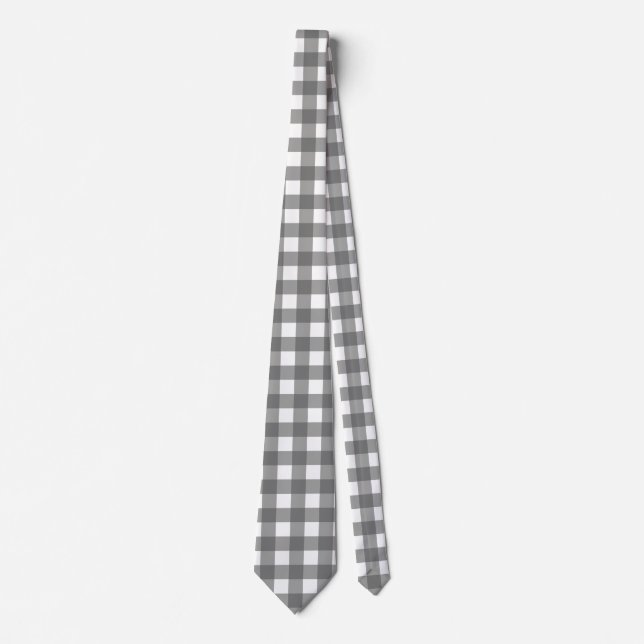 Modern Minimalist Grey and White Chequered Tie (Front)
