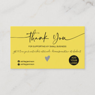 Modern minimalist grey and yellow order thank you business card