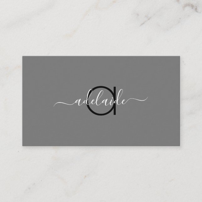 Modern Minimalist Grey Black Hair Stylist Monogram Business Card (Front)