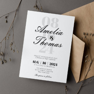 Modern Minimalist Grey & Black Script Wedding Invitation