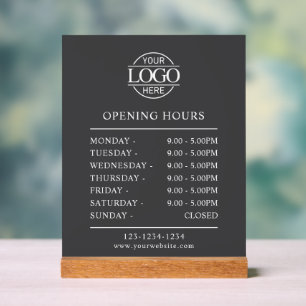 Modern Minimalist Grey   Business Opening Hours Acrylic Sign