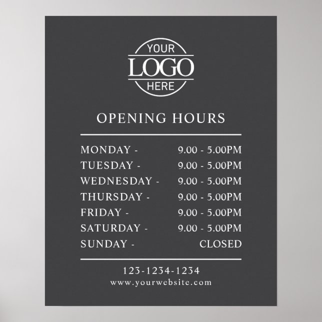 Modern Minimalist Grey | Business Opening Hours Poster (Front)
