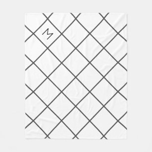 Modern Minimalist Grey Grid Lines   Monogram Fleece Blanket