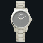 Modern Minimalist Grey Monogram Watch<br><div class="desc">Modern Minimalist Monogram Grey Monogram Emblem White Classic Block Typography Monogram Solid Grey Background</div>