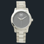 Modern Minimalist Grey Monogram Watch<br><div class="desc">Modern Minimalist Monogram Grey Monogram Emblem White Classic Block Typography Monogram Solid Grey Background</div>