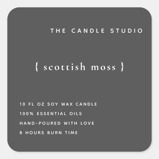 Modern Minimalist Grey Packaging Candle Cosmetics Square Sticker (Front)