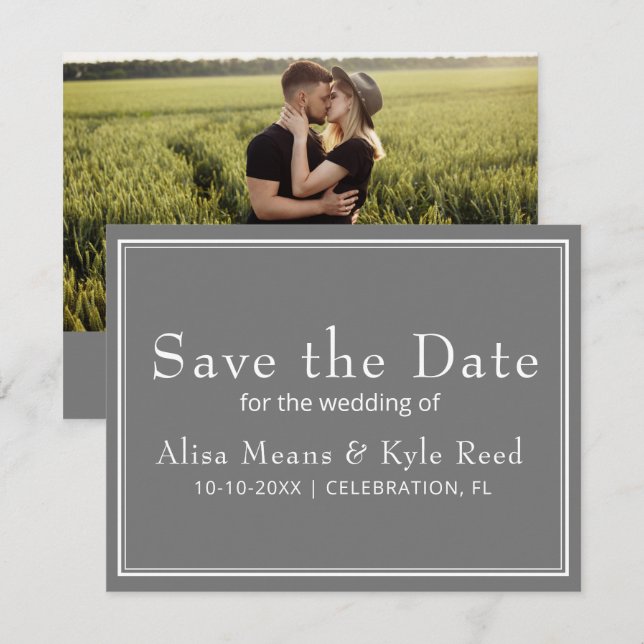 Modern Minimalist Grey Photo Save the Date (Front/Back)