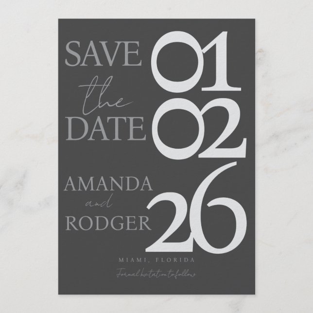 Modern Minimalist Grey Save the Date  Invitation (Front)