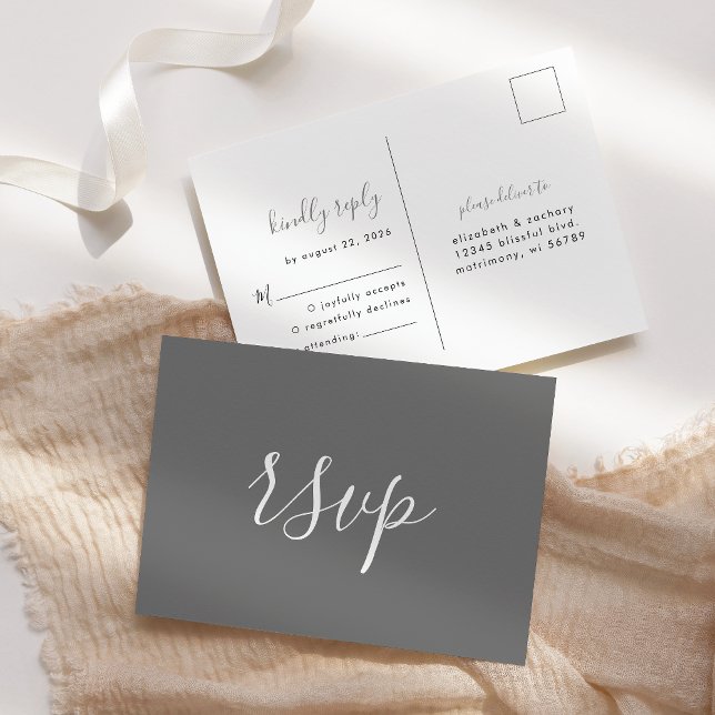 Modern Minimalist Grey Wedding RSVP Postcard (Creator Uploaded)