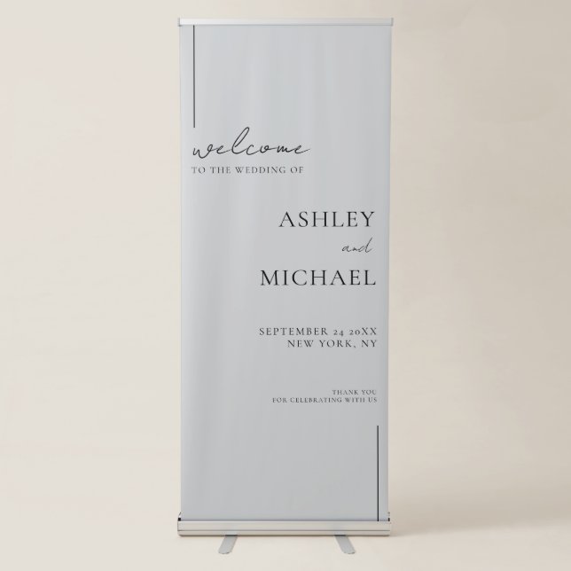 Modern Minimalist Grey Welcome Wedding Retractable Banner (Front)