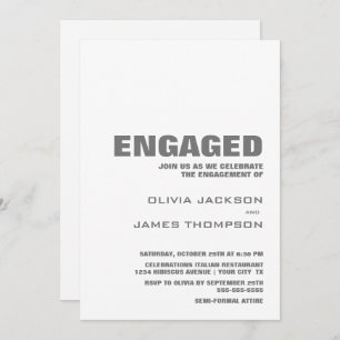 Modern Minimalist Grey White Engagement Party Invitation