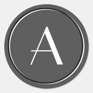 Modern Minimalist Grey White Letter Monogram Classic Round Sticker