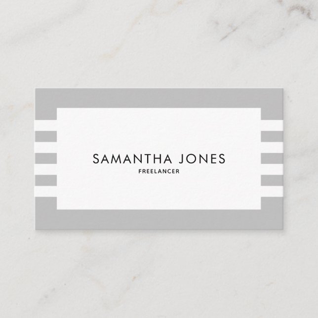 Modern Minimalist Grey White Stripes Freelancer Business Card (Front)