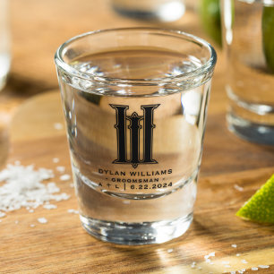 Modern Minimalist Groomsman Wedding Monogram Shot Glass