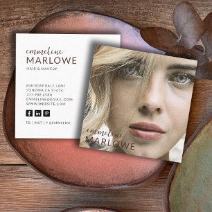 Modern Minimalist Hair Makeup Artist Photo  Square Business Card
