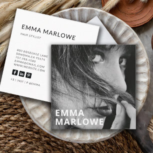 Modern Minimalist Hair Stylist Photo Square Business Card