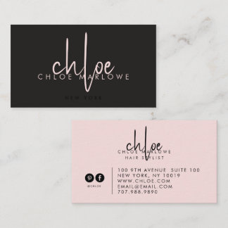 Modern Minimalist Hair Stylist Script Blush Pink Business Card