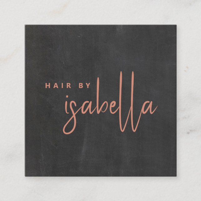 Modern Minimalist Hair Stylist Script Name Square Business Card (Front)