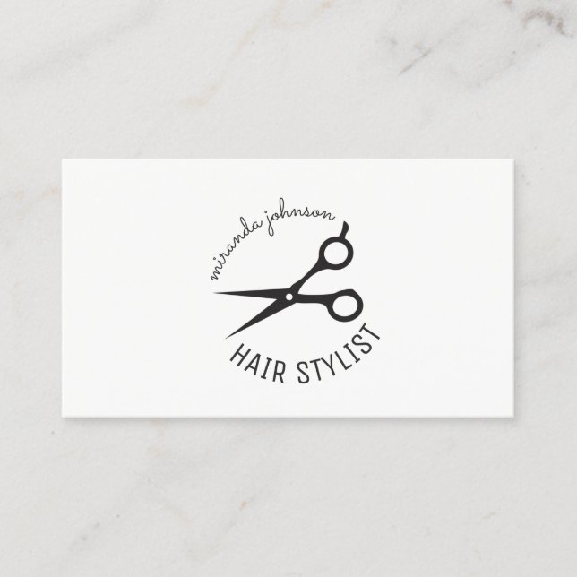 modern minimalist hairstylist hair stylist shears business card (Front)