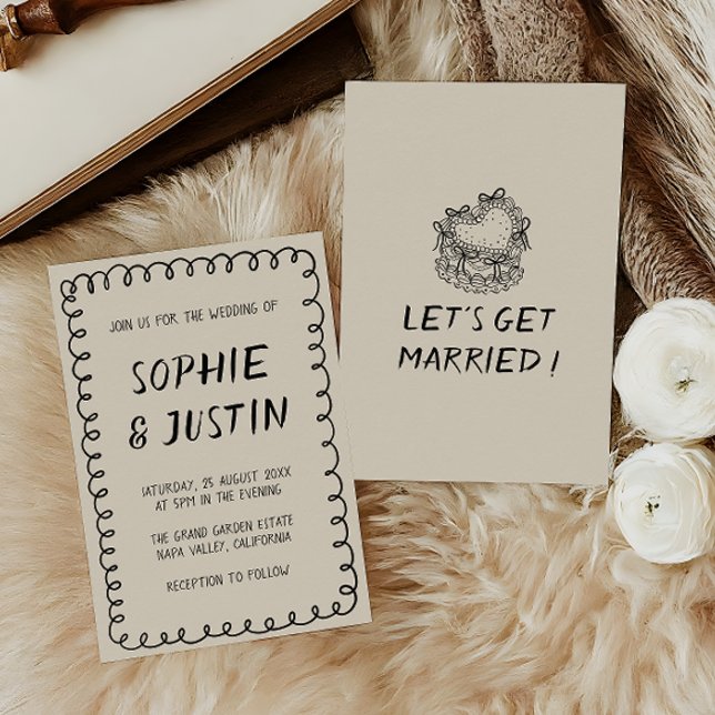 Modern Minimalist Hand Drawn Doodle Border Wedding Invitation (Creator Uploaded)