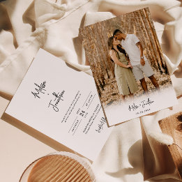 Modern Minimalist Hand-Letter Script Photo Wedding Invitation