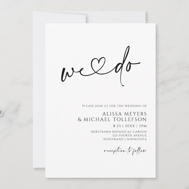 Modern Minimalist Handwriting Heart Wedding Invitation (Front)