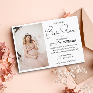 modern minimalist handwriting photo baby shower  invitation