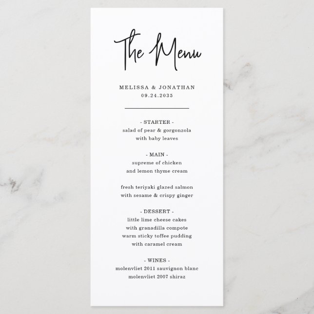 Modern Minimalist Handwriting Script Wedding Menu (Front)
