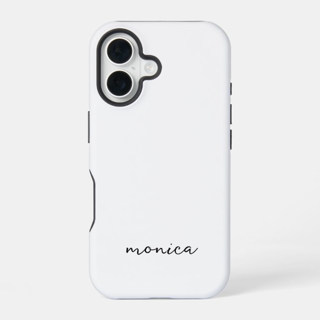Modern Minimalist Handwriting Script White iPhone 16 Case (Back)