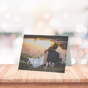 modern minimalist handwriting wedding photo thank you card
