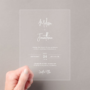 Modern Minimalist Handwriting White Names Wedding Acrylic Invitations