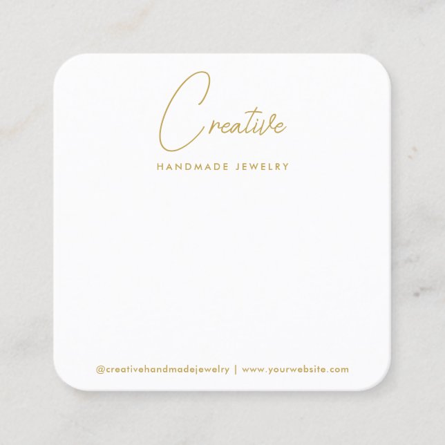 Modern Minimalist Handwritten Gold Cursive Display Square Business Card (Front)