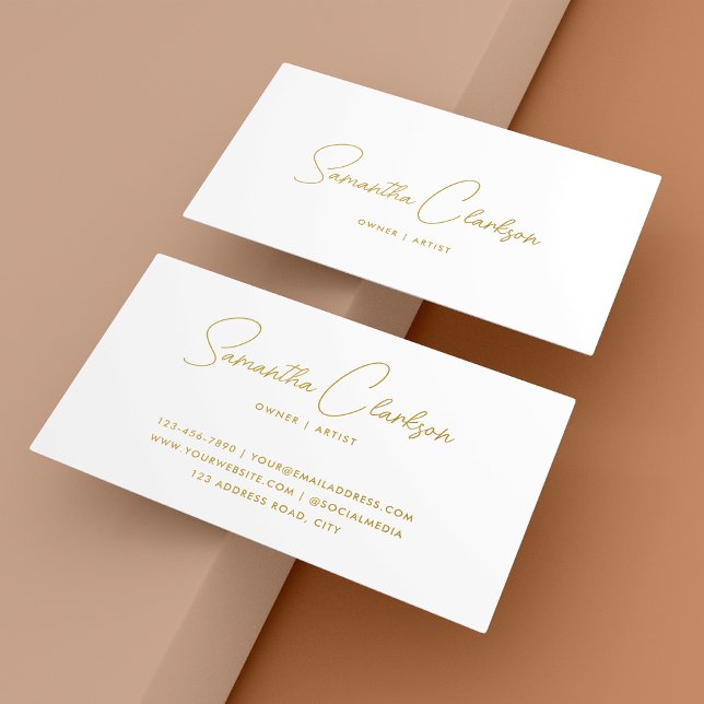  Modern Minimalist Handwritten Gold Cursive Script Business Card (Creator Uploaded)