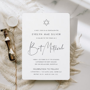 Modern Minimalist Handwritten Script Bat Mitzvah Invitation